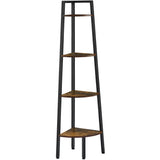 Hoctieon Corner Shelf, 4-Tier Corner Bookshelf, Rustic Corner Ladder Shelf, Industrial Display Shelf for Living Room, Kitchen, Home Office, Balcony, Small Space, Metal Frame, Rustic Brown Hoctieon