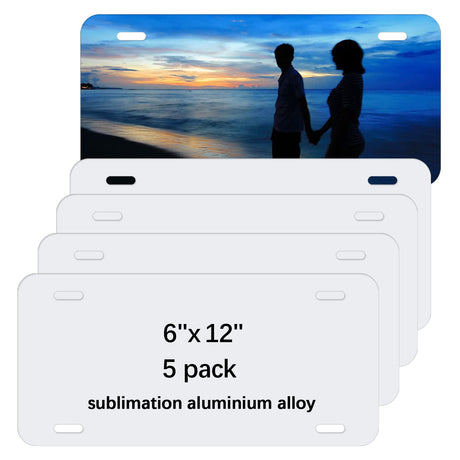 5 Pack Sublimation License Plate Blank Aluminium White Front License Plate Tag Car Automotive for Sublimation DIY Custom ORJ