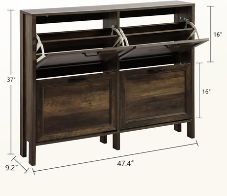 LOUVIXA Shoe Cabinet with 4 Flip Drawers, Narrow Shoe Storage Cabinet, Freestanding Shoe Cabinet Organizer, Hidden Shoe Rack Cabinet for Entryway, Hallway (4-Drawers, Brown/4-drawers) LOUVIXA