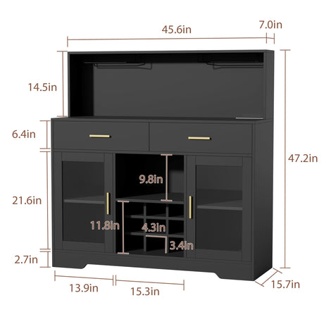 Wine Bar Cabinet with LED Light, Kitchen Coffee Bar Cabinet with Power Outlet, Home Liquor Cabinets with Glass Holder and Wine Racks, Modern Buffet Sideboard with Storage for Living Room, Kitchen SAHISTCT