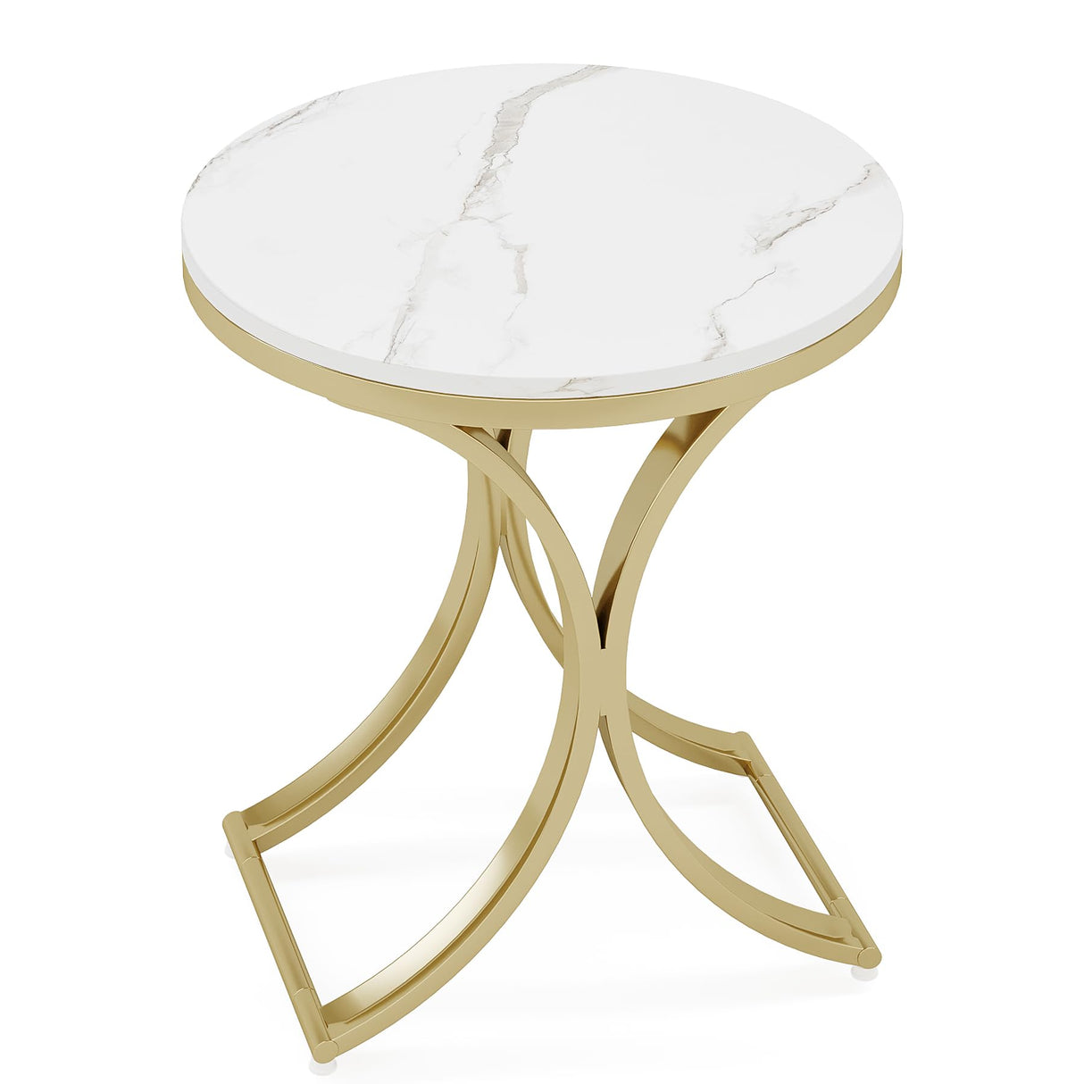 Tribesigns White and Gold End Table Small Round Faux Marble Sofa Side Table (1) Tribesigns