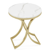 Tribesigns White and Gold End Table Small Round Faux Marble Sofa Side Table (1) Tribesigns