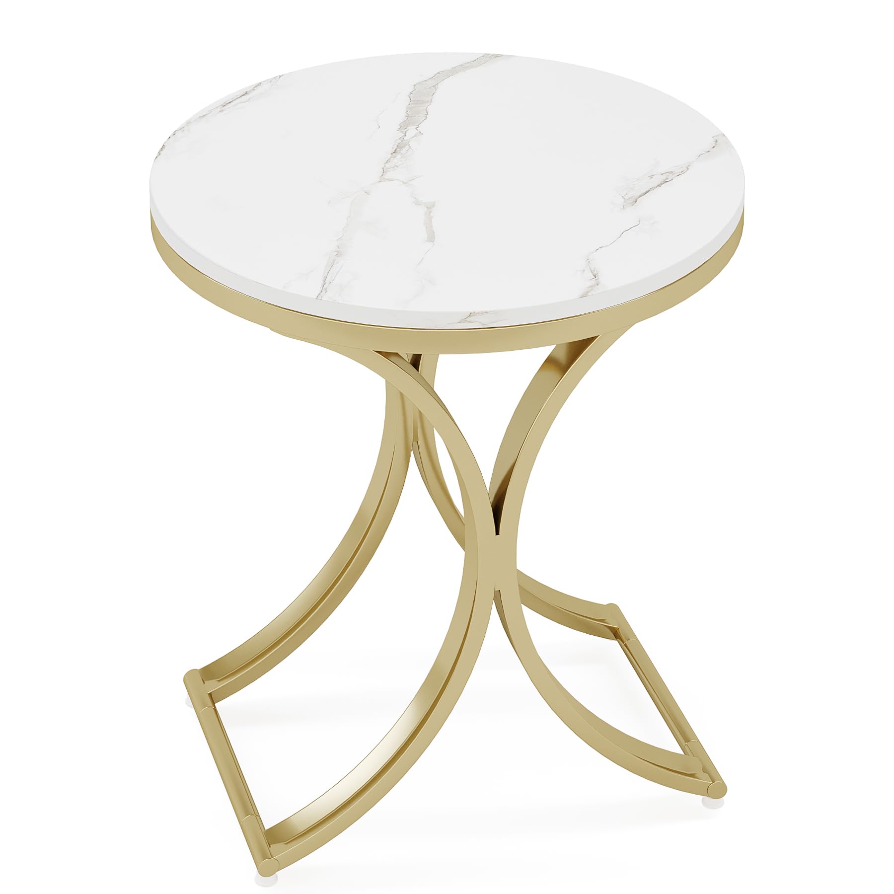 Tribesigns White and Gold End Table Small Round Faux Marble Sofa Side Table (1) - WoodArtSupply