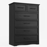 Black Dresser for Bedroom, Modern 6 Chest of Drawers, 44" Tall Chest of Drawers w/Brushed Metal Handle, Wood Closet Organizers and Storage Cabinet for Bedroom, Living Room, Hallway Harpaq