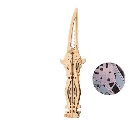 MU 3D Wooden Knife Puzzle DIY Wood Assembled Knife Model Metal Puzzles for Adults, Military Model Wooden Swords Guns Model Kits Building DIY Set, Mechanicals Wooden Toys Gift to Father Brother Purple MU