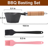 Cast Iron Basting Pot with 2 Pcs Long Handle Silicone Brush for Grill, Smoker and Stove, BBQ Basting Set Ideal for Melting & Simmering Sauces, Butter, Mini Cast Iron Bowl for Outdoor Cooking Svailse