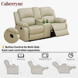 Caberryne Leather Loveseat Recliner Sofa，Leather Recliner Sofa Set for Living Room Furniture Sets，Beige Double Recliner Loveseat for Living Room/Office/Theater Seating/Rv(Loveseat Recliner) Caberryne
