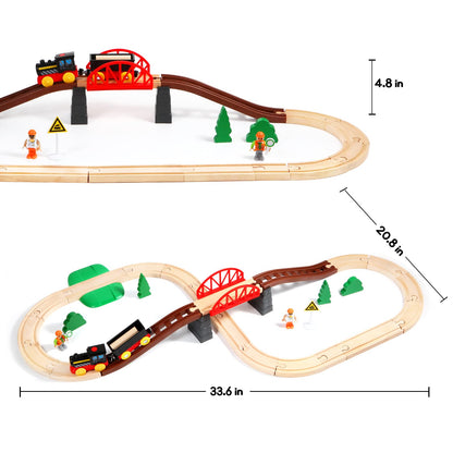 Asweets Wooden Train Set for Toddler,40 Piece with Train Track Electric Operated Fits Thomas,Brio,Melissa and Doug Magnet Battery Train Toy for 3 4 5