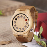 BOBO BIRD Men's Bamboo Wooden Watch with Black Cowhide Leather Strap 12 Holes Timer Design Sports Casual Watches (Brown Cat-Eye) BOBO BIRD