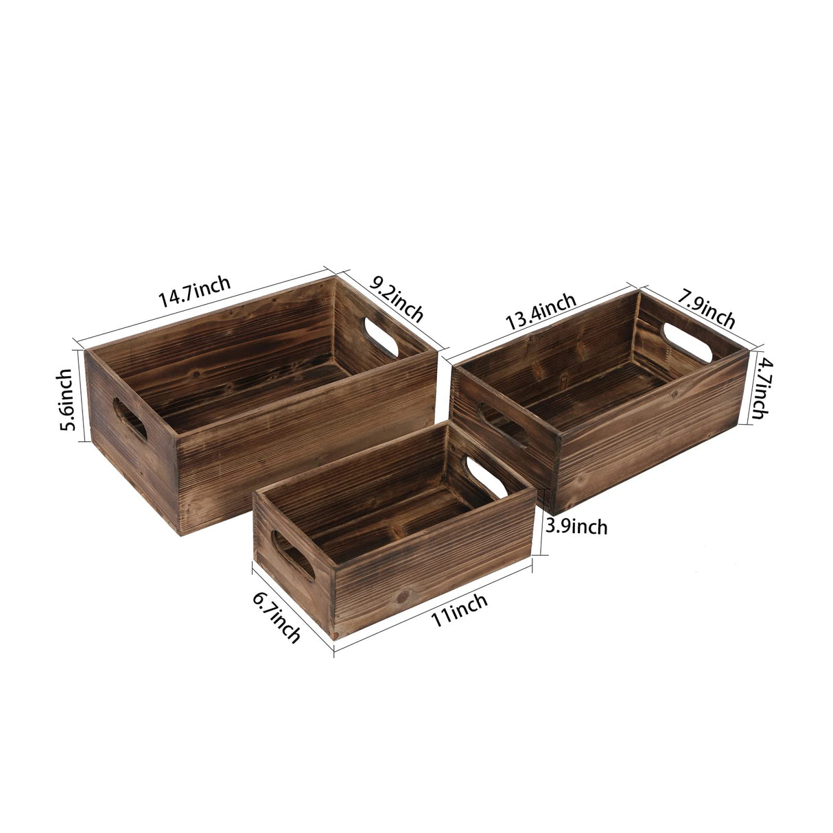 Sintosin Farmhouse Wood Crate Box Set of 3, Distressed Wooden Crates for Display, Decorative Wood Storage Bins, Rustic Wooden Basket with Side Handles, Home Container Decor for Living Room Outdoor Sintosin