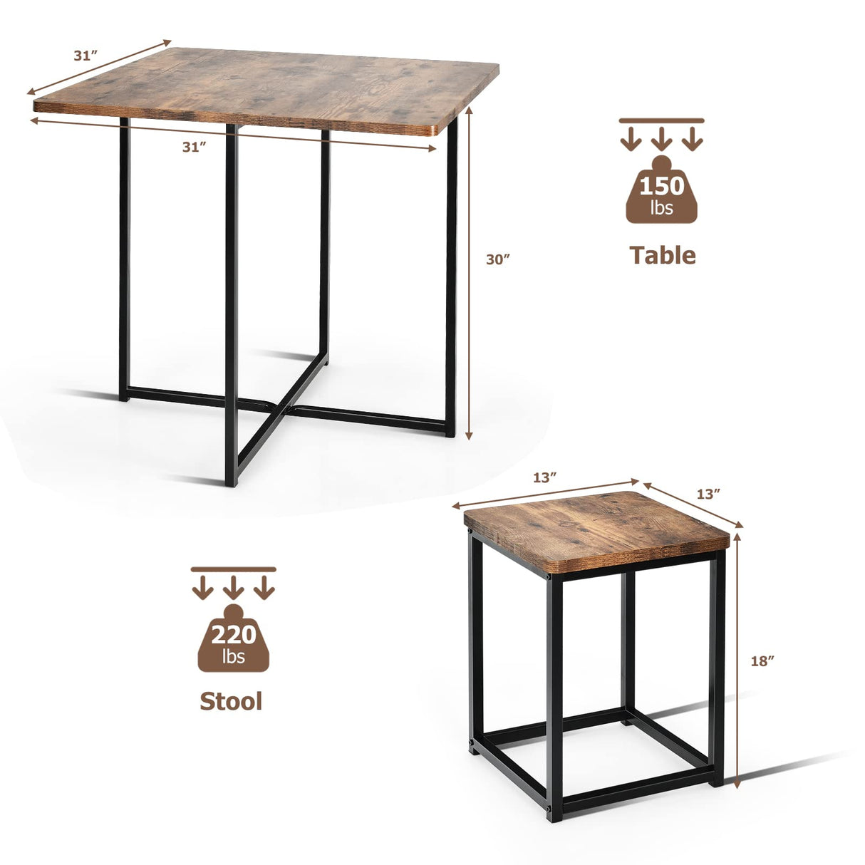Giantex 5 Piece Dining Table Set, Dining Set for 4 with Square Stools, Small Kitchen Table Set with Metal Frame, Compact Design for Small Space, Home Kitchen Bar Pub Apartment Giantex