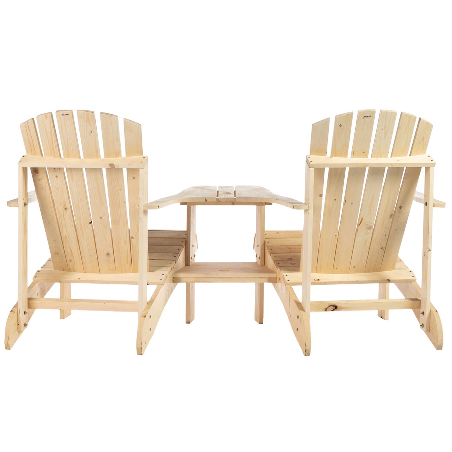 Outsunny Wooden Adirondack Chairs for Two People, Outdoor Fire Pit Chair with Table & Umbrella Hole, Patio Chair for Deck Lawn Pool Backyard, Natural - WoodArtSupply