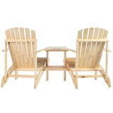 Outsunny Wooden Adirondack Chairs for Two People, Outdoor Fire Pit Chair with Table & Umbrella Hole, Patio Chair for Deck Lawn Pool Backyard, Natural Outsunny