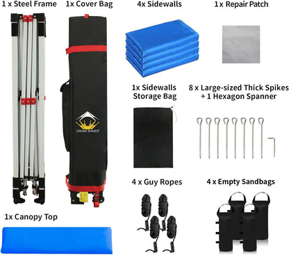 CROWN SHADES 10X10 Comercial Instant Canopy Pop Up Tent with Center Lock (10x10 with 4 Sidewalls, Blue)
