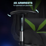 HOFFREE Gaming Chair with Bluetooth Speakers and Led Lights Massage Vide Game Chair with Footrest Reclining High Back Computer Gamer Chair Green and Black HOFFREE