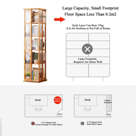 Bamboo 360° Rotating Bookshelf - 6-Tier Corner Storage Rack in Original Wood Color WoodArtSupply