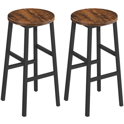 MAHANCRIS Bar Stools, Set of 2 Round Bar Chairs with Footrest, 24.4 Inch Kitchen Breakfast Bar Stools, Industrial Bar Stools, Easy Assembly, for - WoodArtSupply