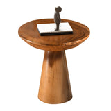 JOLLYMER Mushroom Side Table, Teak Stool, Natural Plant Stand, 14" Tall Wood Round Coffee Table for Living Room, Bedroom, Garden, Yard JOLLYMER