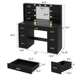 Furmax Vanity Desk with Mirror, LED Lights and Power Outlet Makeup Vanity Table with 7 Drawers and 6 Storage Shelves Dressing Table for Bedroom Dressing Room (Black) Furmax