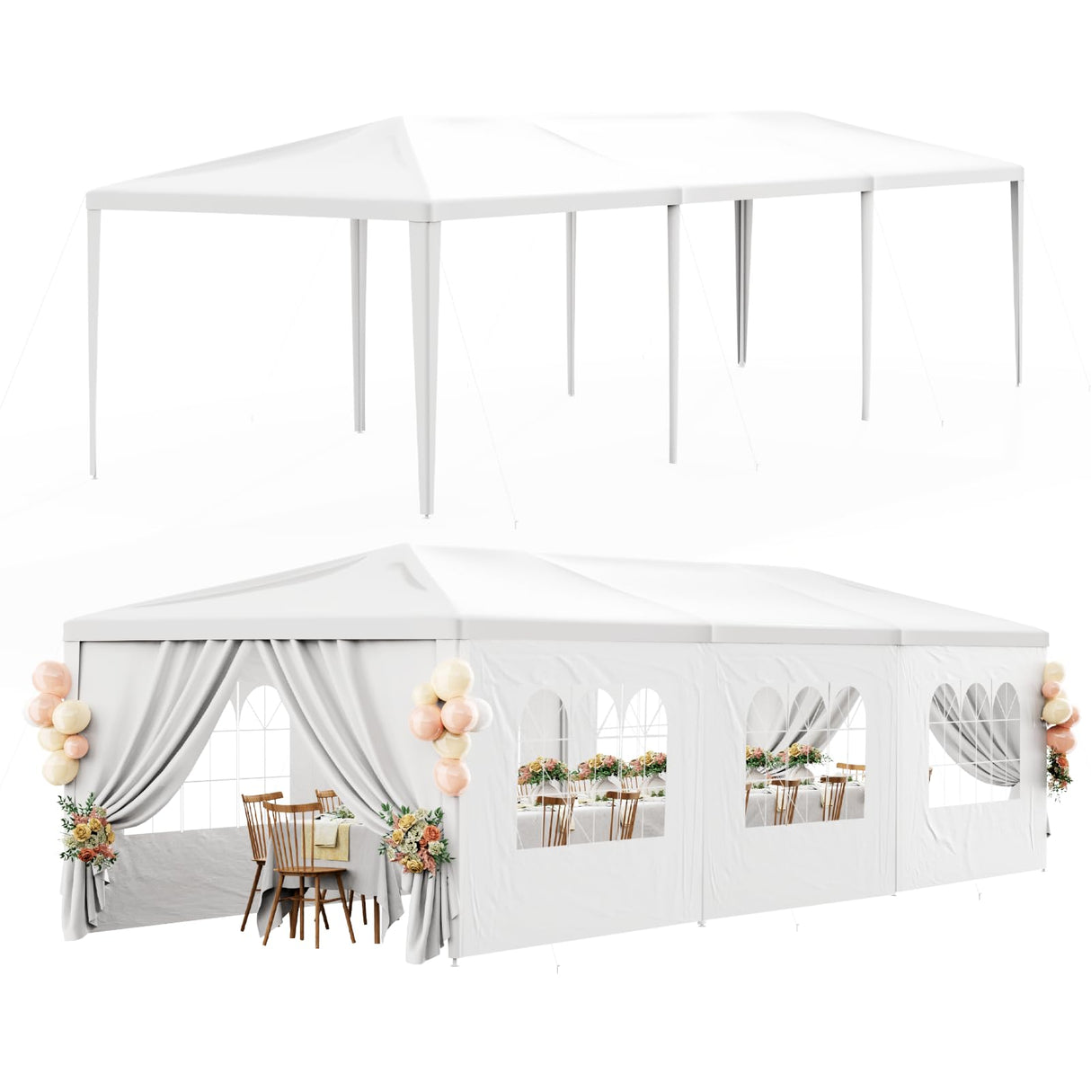 White Party Tent 10x30 Outdoor Canopy Tent with 8 Removable Sidewalls Heavy Duty Wedding Events Tents for Parties Waterproof Patio Gazebo Shelter for Birthday Graduation Backyard DOINUO