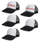 OKBA 5 Pack Sublimation Blank Baseball Cap Polyester Mesh Trucker Hat Adult Black White OKBA