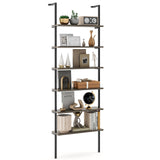 Tangkula Industrial 6-Tier Bookshelf, 72" Tall Wall Mounted Ladder Shelf with Heavy-Duty Metal Frame, Vintage Vertical Open Display Shelf Bookcase for Living Room, Office, Balcony (1, Oak Grey) Tangkula