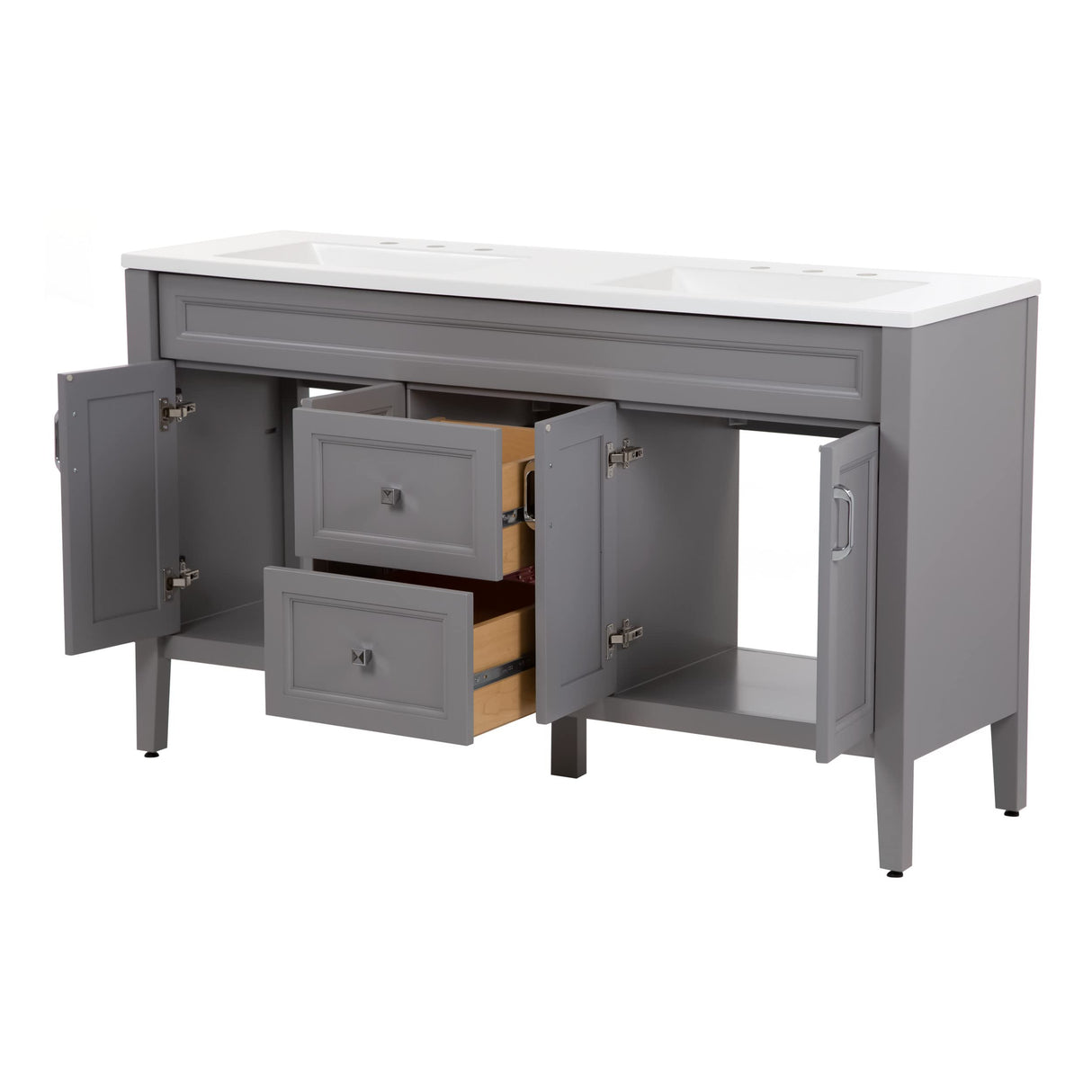 Spring Mill Cabinets Vadin 60 Inch Double-Sink Bathroom Vanity with White Top, 2 Soft-Close Drawers, 2 Cabinets, 60.5" W x 18.75" D x 35.43" H, Sterling Gray Spring Mill Cabinets