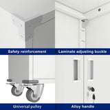Aobabo 72 Inch Locking Metal Garage Home Office Storage Cabinet with Universal Rubber Wheels/Lockable Casters and Magnetic Doors, White Aobabo