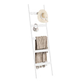 ELYKEN Blanket Ladder for Living Room, Farmhouse 5 -Tier Quilt Holder with 4 Removable Hooks for Bathroom, Wood Towel Rack Display, Wall Anchor Leaning Decorative Stand for Home Decor, White ELYKEN