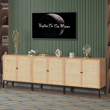 Yechen Set of 3 Rattan Cabinet, Sideboard Storage Cabinet with Handmade Natural Rattan Doors, Buffet Cabinet, Cane Credenza for Living Room, Dining Room, Entryway, Kitchen, Yechen