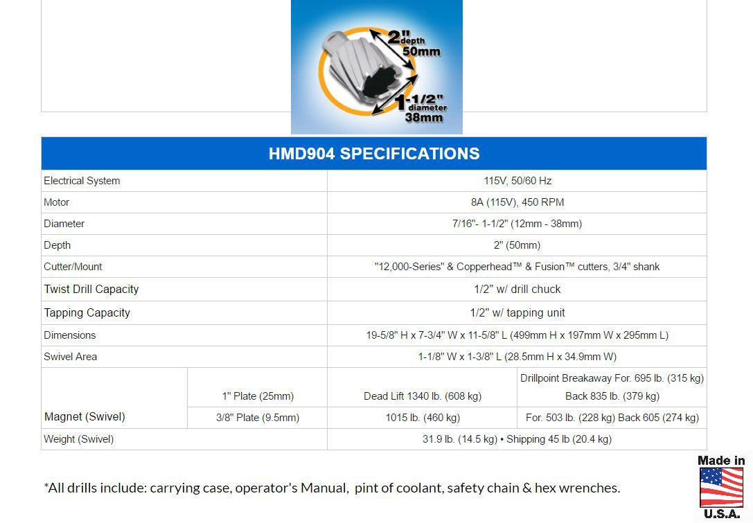 Hougen HMD904S 115 Volt Swivel Base Coolant Magnetic Drill Hougen