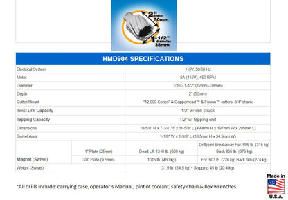 Hougen HMD904S 115 Volt Swivel Base Coolant Magnetic Drill - WoodArtSupply
