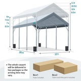 ADVANCE OUTDOOR 12x20 ft Heavy Duty Carport Potable Car Canopy Garage Party Tent Boat Shelter, Adjustable Height from 9.5 ft to 11 ft, Gray ADVANCE OUTDOOR