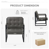 COLAMY Accent Chairs Set of 2, Modern Accent Arm Chairs for Living Room, Comfy Leather Armchairs with Metal Legs for Bedroom Reception Room, Grey COLAMY