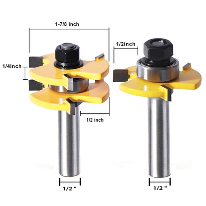 2 PCS Tongue and Groove Router bit Set，Router bits 1/2 Shank，Tongue and Groove Router bit，Router bits for Woodworking，Mortise and Tenon Tools，3-Tooth Adjustable T-Shaped Wood Router bit - WoodArtSupply