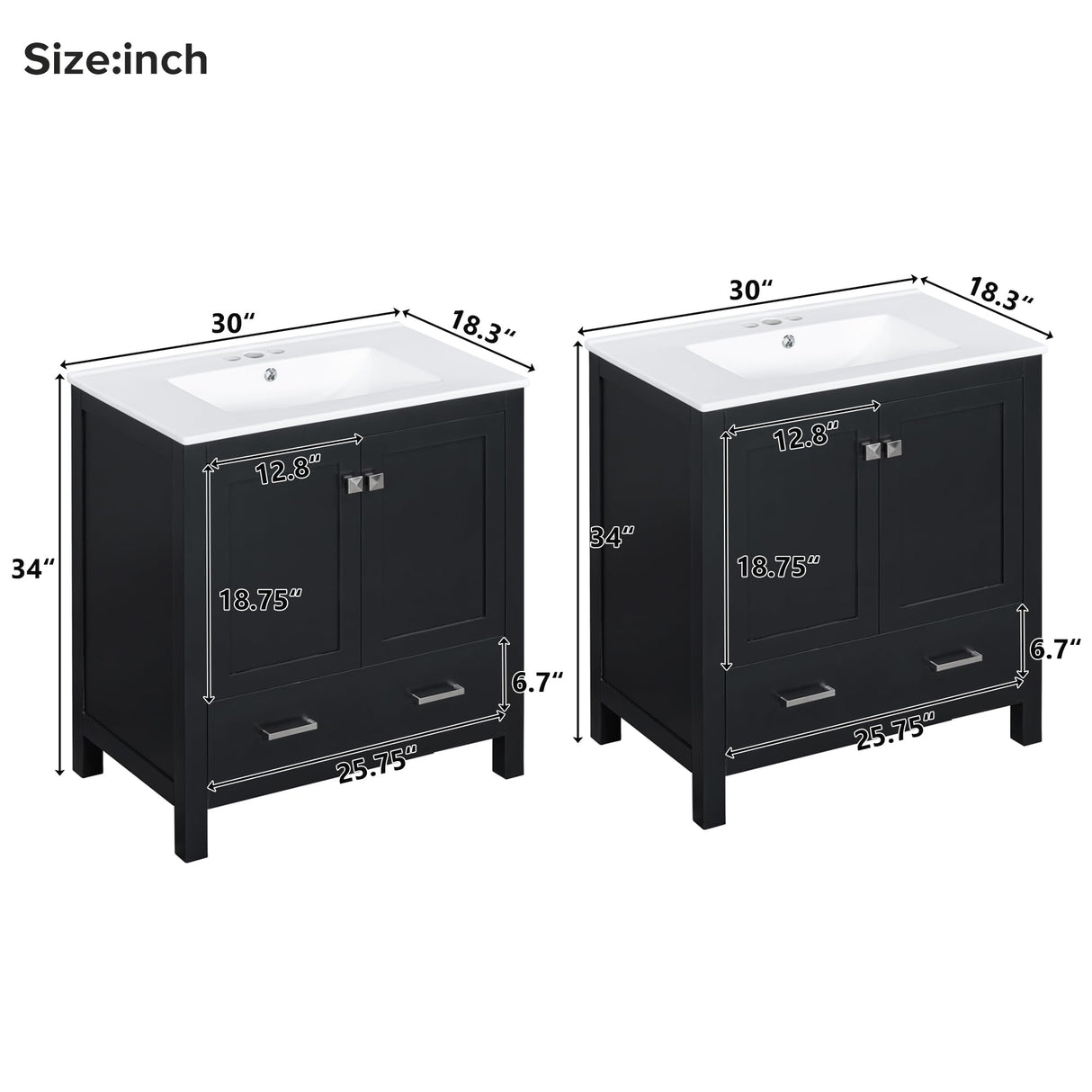 60" Black Bathroom Vanity with Double Sink, 60 Inch Bathroom Vanity Set with Double Vanities (Separate), 2 Bathroom Vanities with Sink, Storage Shelf, and Divided Drawers (Mirror not Included) Mirightone