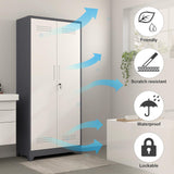 GREATMEET 72.8" H Metal Garage Storage Cabinets, Lockable Broom Closet Storage Cabinet with Doors and Shelves, Utility Cabinets for Storage Locker, Grey-White GREATMEET