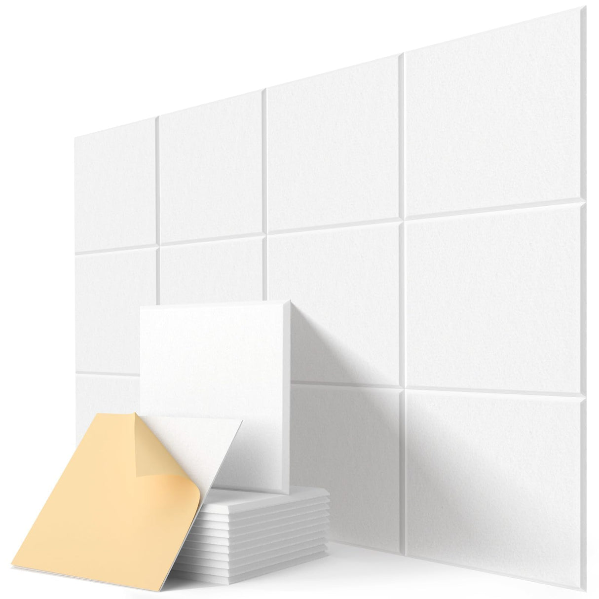 Soundproof Wall Panels, Kuchoow Acoustic Panels Self-Adhesive, 18 Pack Acoustic Wall Panels High Density, Sound Proof Panels for Walls Home Studio Office 12" X 12" X 0.4" White Kuchoow