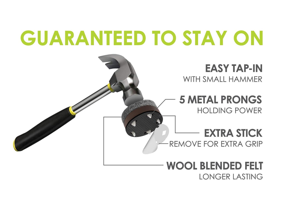 GorillaFelt Chair Leg Floor Protectors/Felt Chair Glides (Set of 16) Tap-On Felt Furniture Pads Guaranteed to Stay On, 1 Inch Round Chair Sliders Slipstick