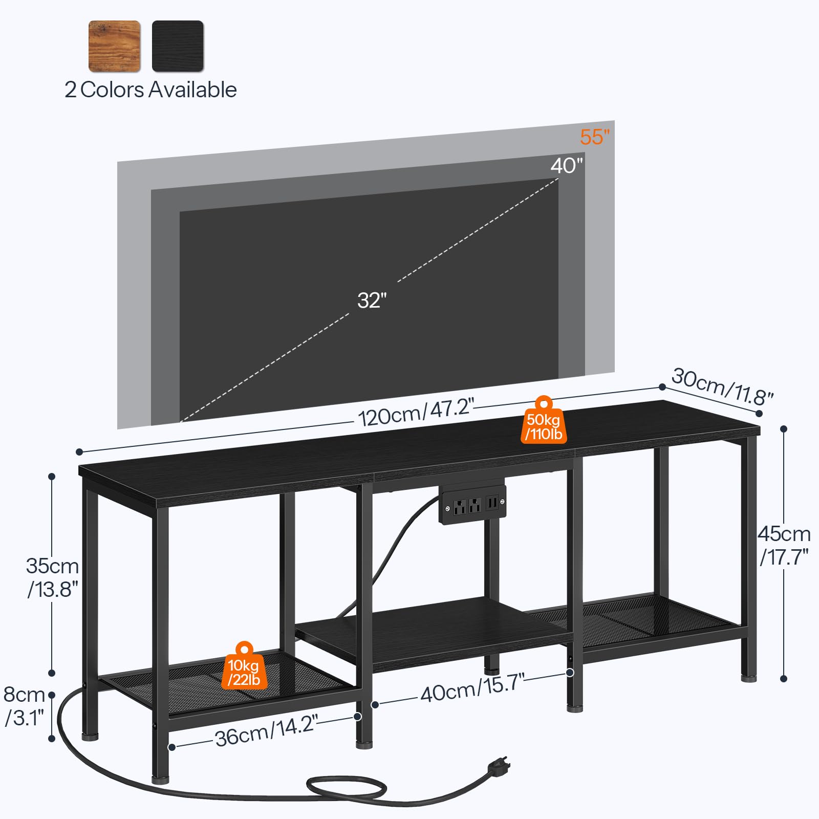 HOOBRO TV Stand with Charging Station to 55 Inches, LED Entertainment Center, Media TV Console Table with Open Storage Shelving for Living Room, Bedroom, Black BB122UDDS01 - WoodArtSupply