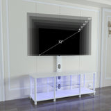 Lazyvan TV Stand with Mount and Led Light，White TV Stand with Power Outlets for 32/40/43/50/55/60/65/70 Inch TV,Entertainment Center with Open Storage Shelf for Bedroom/Living Room/Office Lazyvan