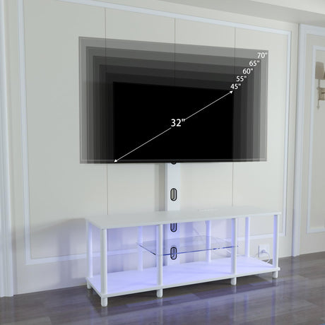 Lazyvan TV Stand with Mount and Led Light，White TV Stand with Power Outlets for 32/40/43/50/55/60/65/70 Inch TV,Entertainment Center with Open Storage Shelf for Bedroom/Living Room/Office Lazyvan