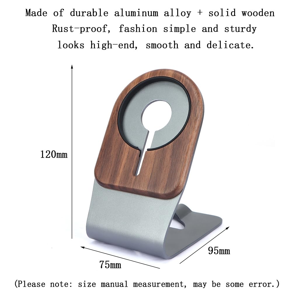 GOODKSSOP Luxury Aluminium Aloy + Solid Wooden Stand for MagSafe Charger, Desktop Holder for MagSafe Wireless Charging Accessories, Compatible with GOODKSSOP