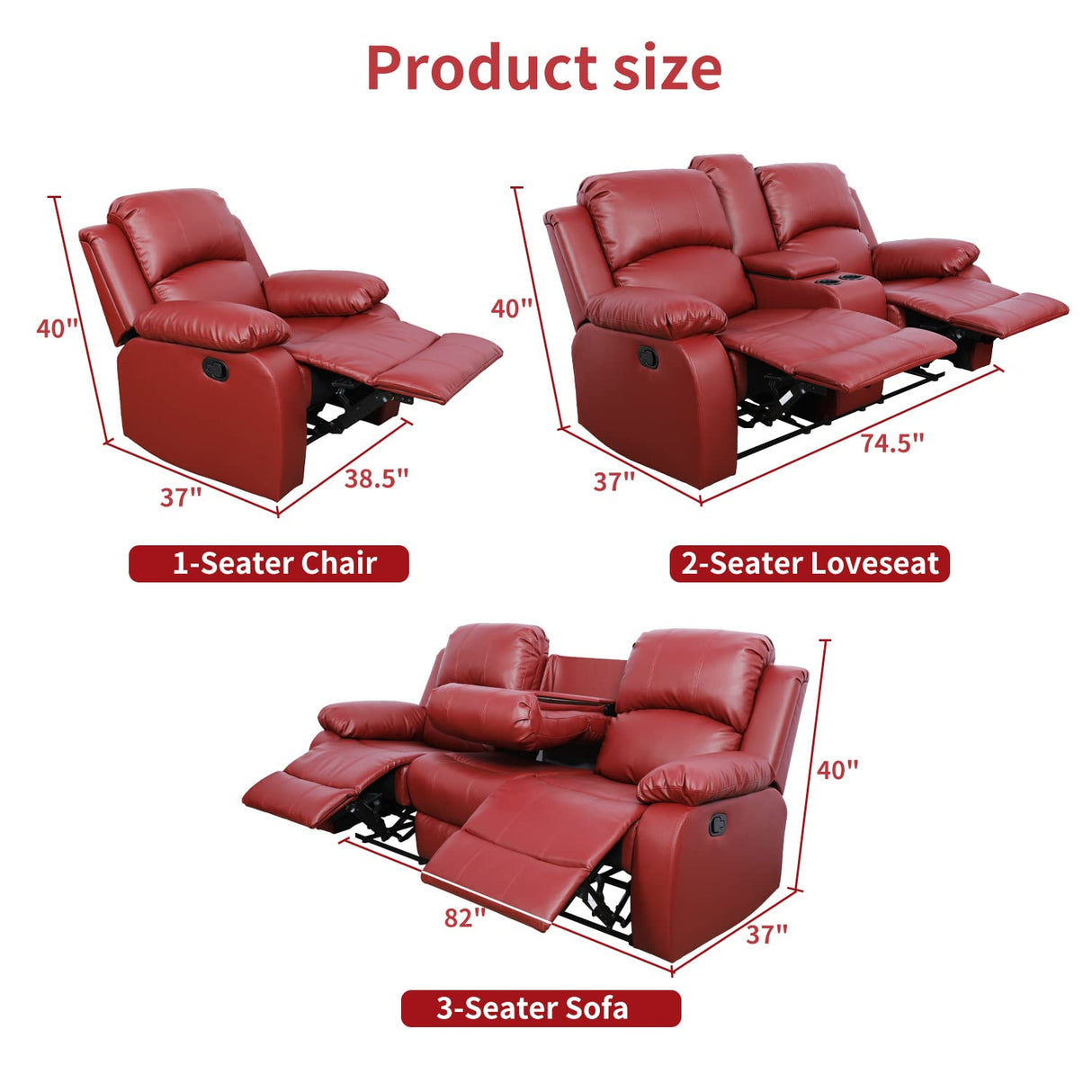 GEBADOL Faux Leather Recliner Chair, Red Leather Armchair, 1-Seater Reclining Chair for Living Room/Bedroom/Office GEBADOL