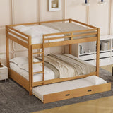 Merax Queen Size Bed with Trundle - Space-Saving Solid Wood Frame, Built-in Safety Rails and Ladderm, Wood Merax