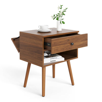 Mazefur Hidden Compartment Nightstands, Mid Century Modern Concealment Furniture, Bedside Table with Wood Legs, End Table with Storage Drawer for Bedroom (1,Walnut)