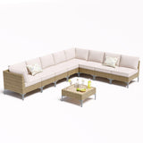 JOYURE 9 Piece Wicker Patio Furniture Set,Outdoor Conversation Sectional Sofa w/Coffee Table,All-Weather Outdoor Sofa with Thick and Anti-Slip Cushions for Deck,Poolside,Garden,Beige JOYURE
