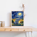 OKSGYTA Elephant Playing in Meadow Paint by Numbers Kit for Adults Beginner, Elephant at Night Paint by Numbers, Night Acrylic Oil Painting for Gift Home Decor (16x20inches, No Frame) OKSGYTA