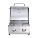 Monument Grills Tabletop Propane Gas Grill for Outdoor Portable Camping Cooking with Travel Locks, Stainless Steel High Lid, and Built in Thermometer Monument Grills