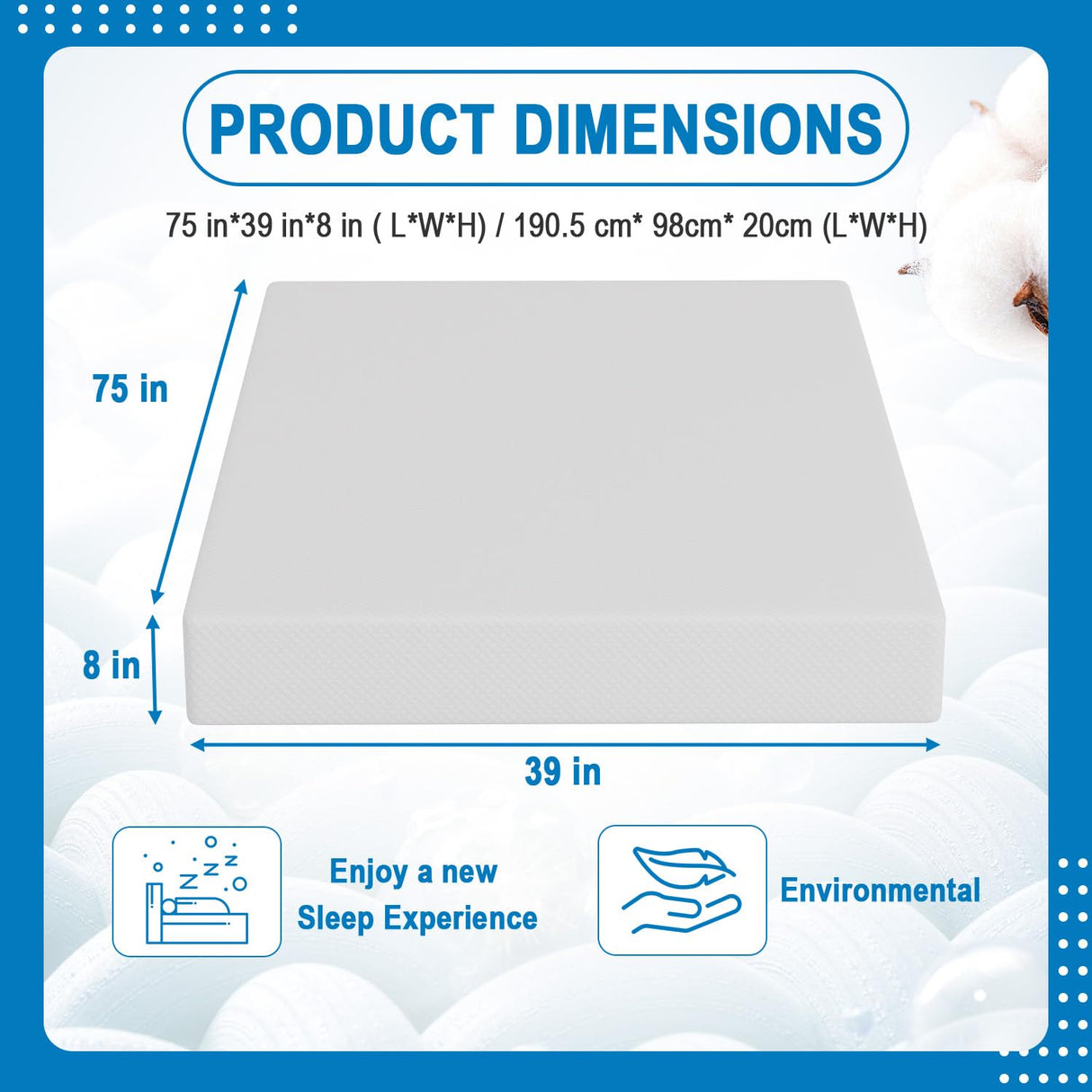 Ruesleag 8 Inch Mattress Gel Memory Foam Hybrid Mattress in a Box Pressure Relieving Cooler Sleep Supportive Bed-in-a-Box Removable Soft Cover,White Twin Size Ruesleag